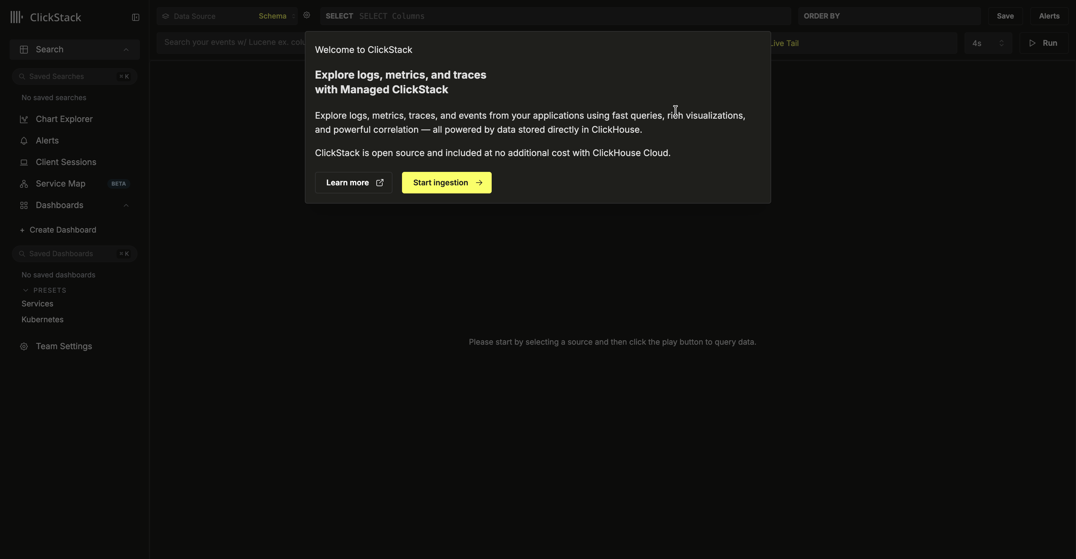 Настройка ингестии в UI ClickStack